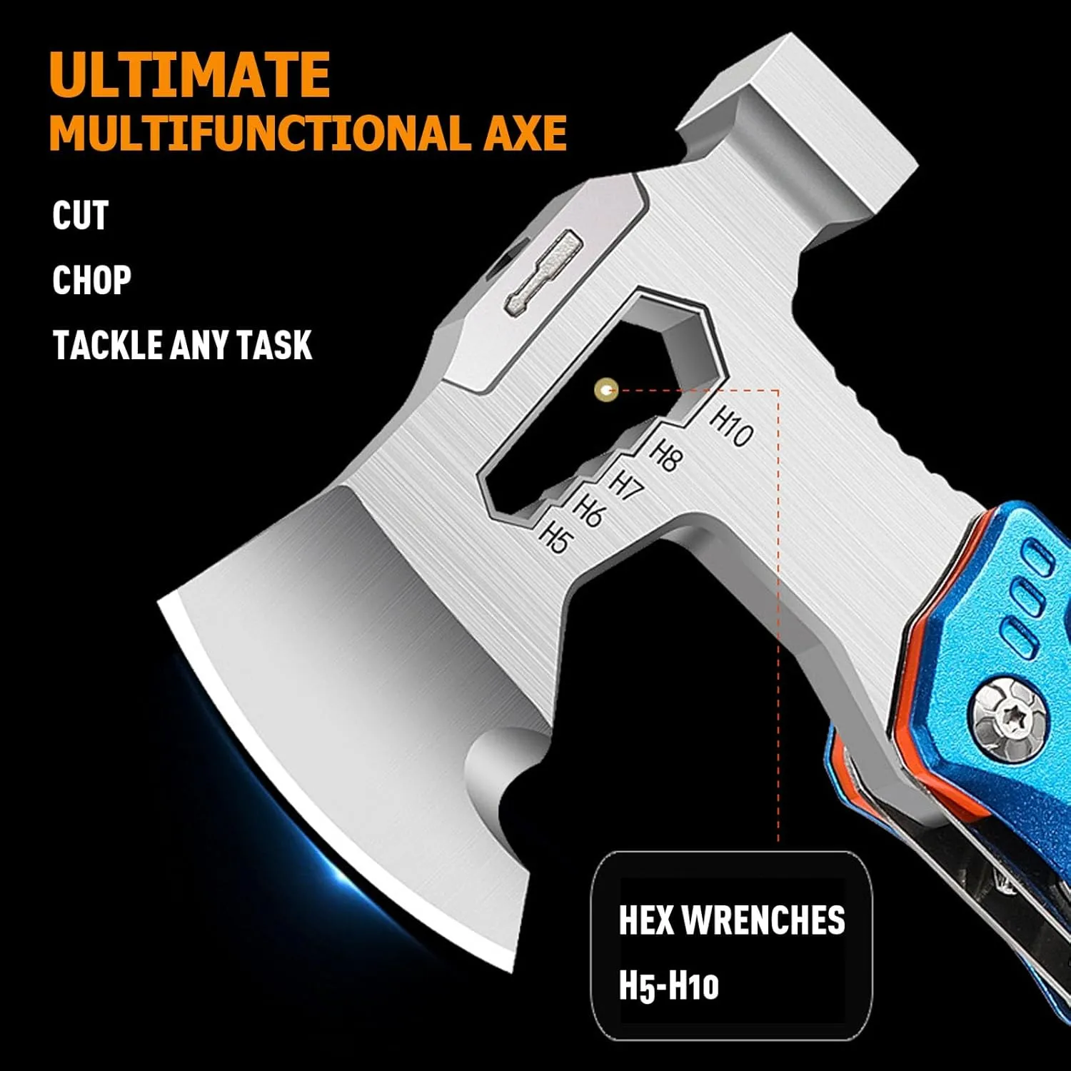 Camping Axe Multitool 17 IN 1, Foldable Camping Essentials Survival Gear Hatchet with Knife, Adjustable Wrench, Hammer, Screwdriver, Outdoor Multi Tool Stainless Steel Mens Gifts(Black)