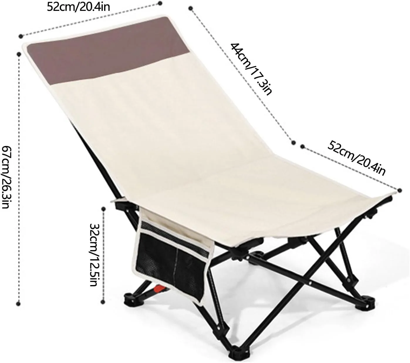 Camping Chair, Folding Beach Chair, 600D Oxford Foldable Chaise Lounge Chair with Side Pocket, Low Profile Folding Chair for Camping, Beach (White)