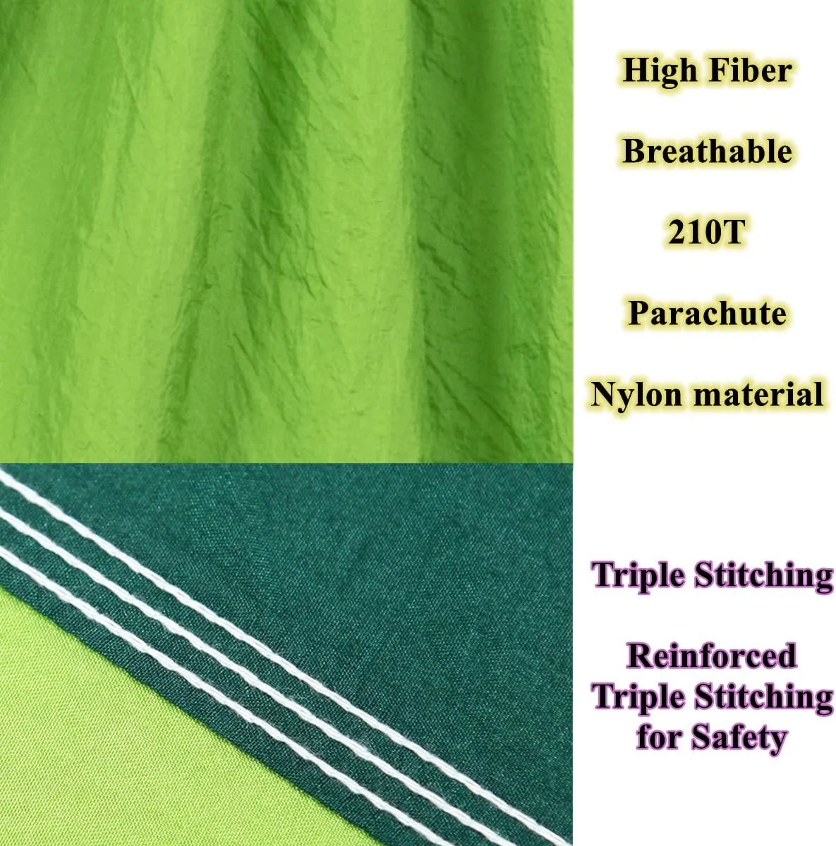 Camping Hammock Double & Single Portable Hammocks Ultralight Nylon Parachute Hammocks with 2 Tree Straps for Backpacking, Travel, Beach, Backyard, Camping, Hiking (Medium, Green Black)