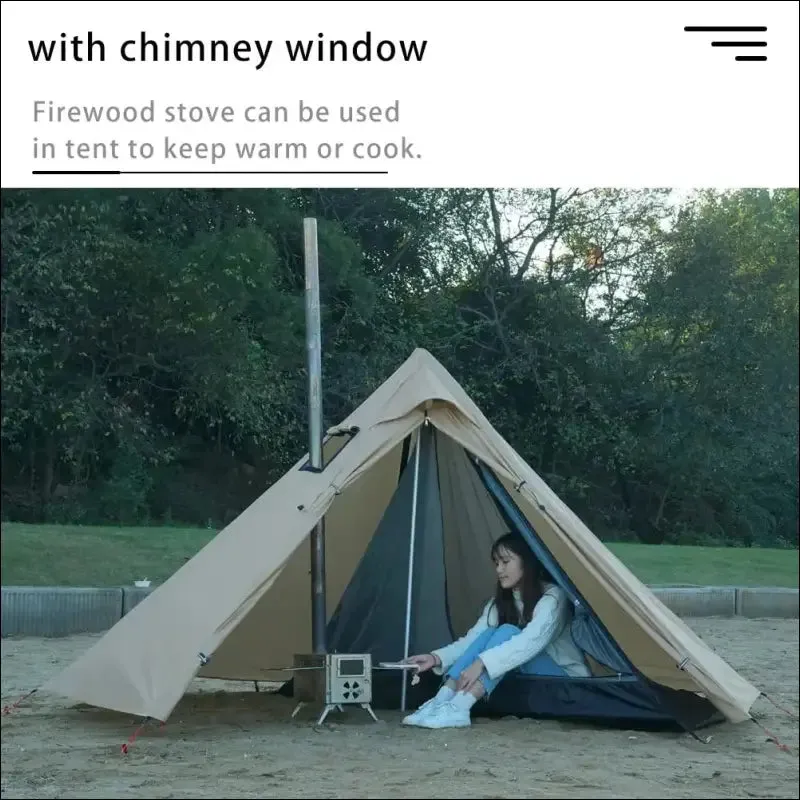 Camping hot tent with chimney window outdoor ultralight tipi teepee tent pyramid double layer