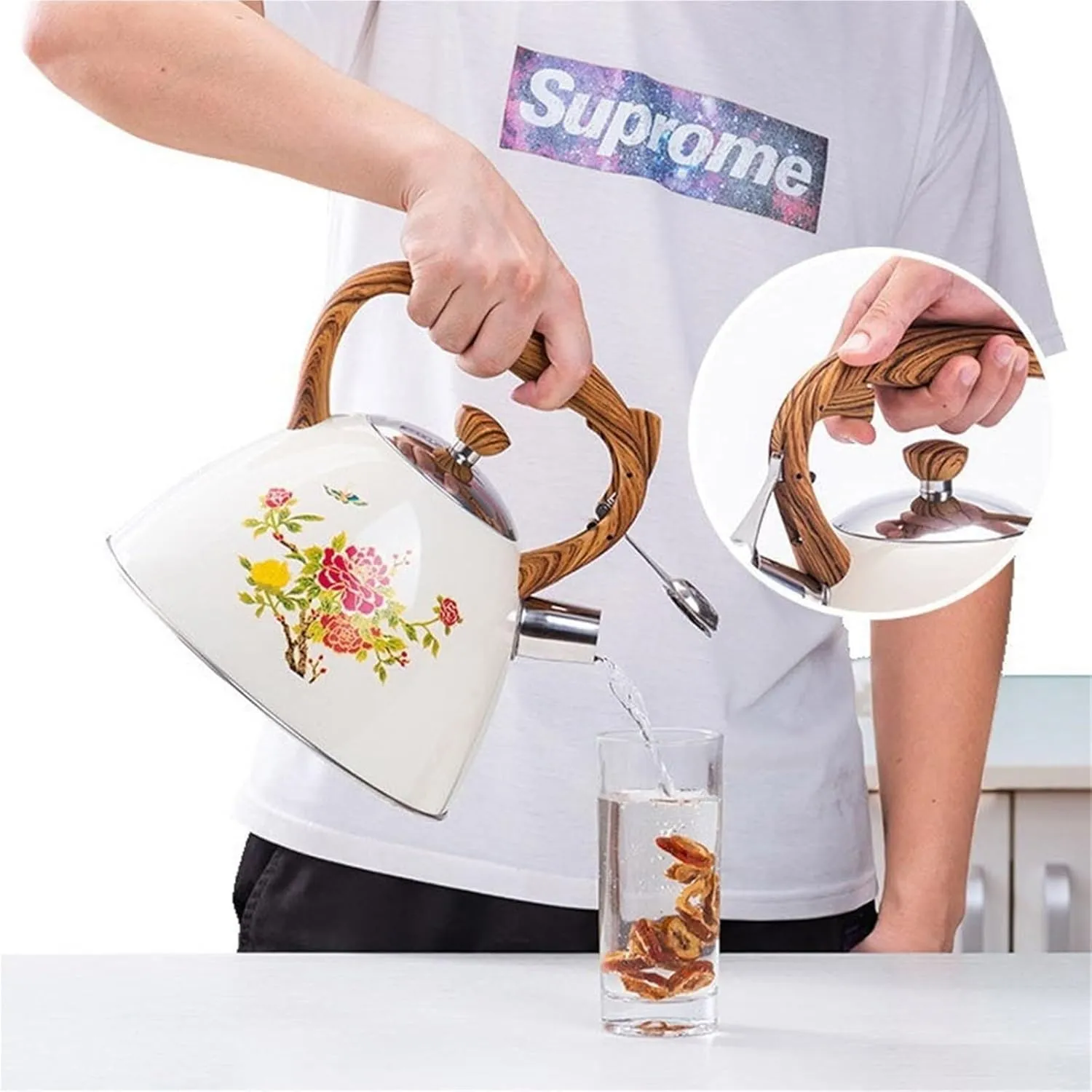 Camping Teapot, Tea kettle, Food Grade Stainless Steel Teapot for Stove Top, Whistling Tea Kettle with Ergonomic Handle for Induction, Electric Stove Tops