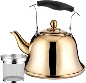 Camping Teapot, Tea Kettle for Stove Top, 304 Food Grade Stainless Steel Tea Pot with Infuser, Outdoor Hot Coffee Pot, Vintage Teapot Kitchen Decor Whistling Tea Kettle(3L)