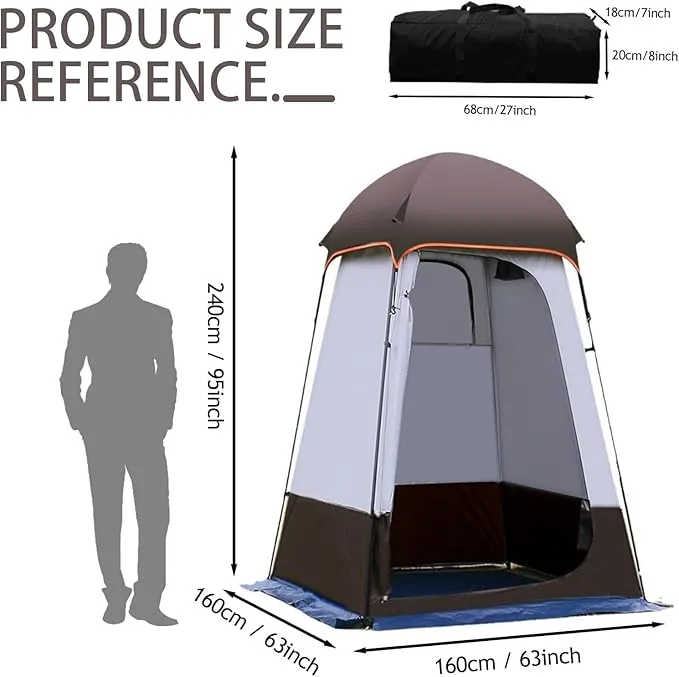 Camping Tent Shower Tent,Outdoor Changing Tent,Built-in Hook can Hang 20L of Water,63 * 63 * 95inch,210D Oxford Cloth Waterproof Tent, Portable Toilet Shelter with Carry Bag for Camping,Beach
