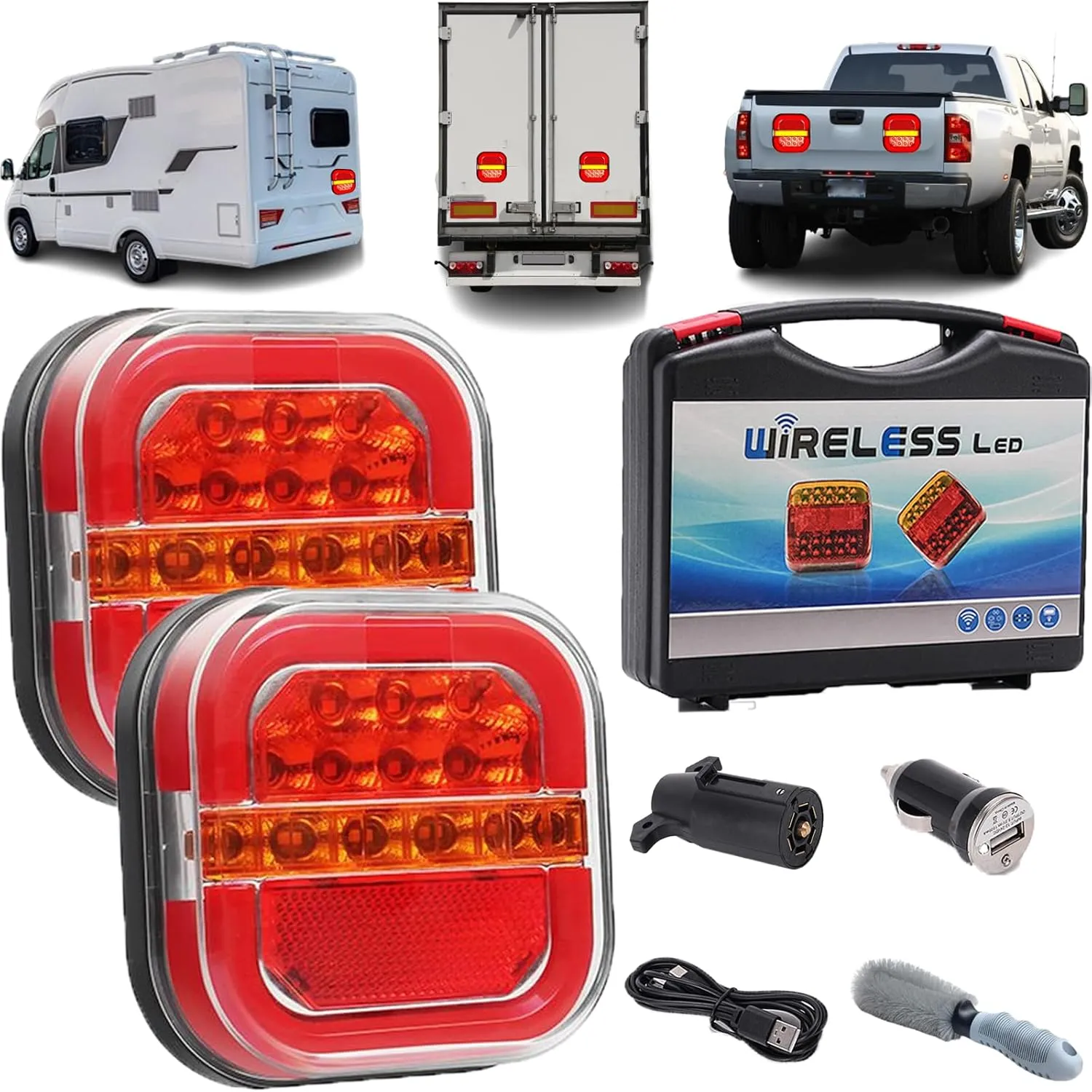 Car LED Trailer Lights, Wireless Trailer Lights Magnetic, IP67 Waterproof Wireless Trailer Light Kit, 100ft Range Rechargeable Heavy-Duty LED Tail Light for Truck,Rv Camper, Boat, Caravan (1)
