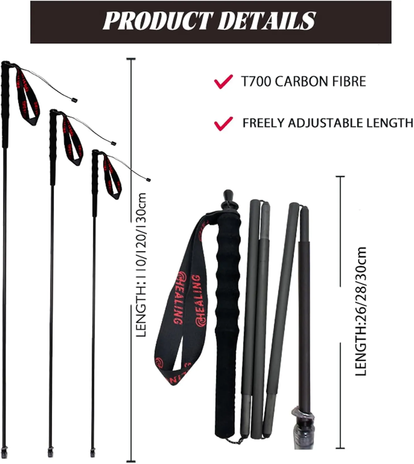 Carbon Fiber Trekking Poles - 2 Pack Ultralight Foldable Walking Sticks for Hiking, Camping & Mountaineering | Anti-Shock Ergonomic Hiking Poles with Cork Grips for Men & Women