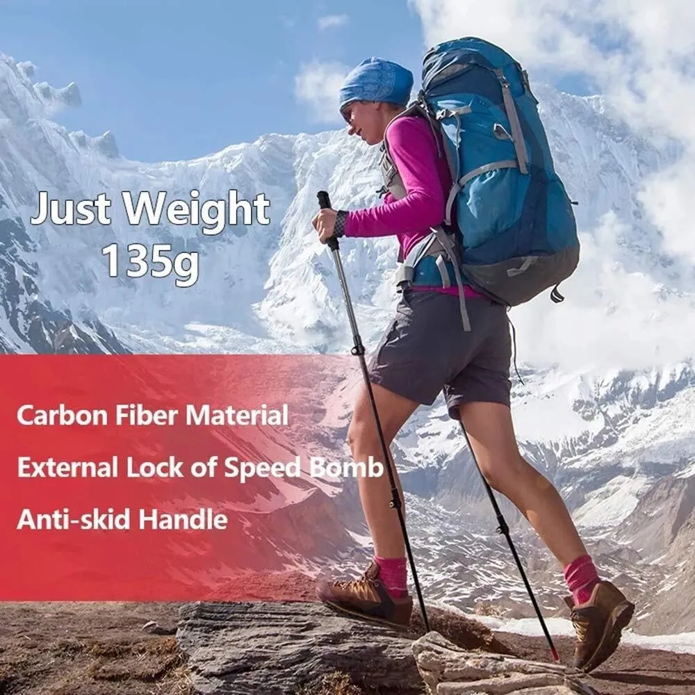 Carbon Fiber Trekking Poles – Ultralight Collapsible Hiking Walking Poles with Adjustable Quick Lock, Expandable to 51.1", Durable Tungsten Steel Tip – 1-Piece Pack (Red, 130cm)
