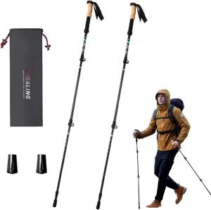 Carbon Fibre Trekking Poles, Retractable Hiking Poles, Cork Grip, with Storage Bag and Poles Cap, for Hiking and Trekking