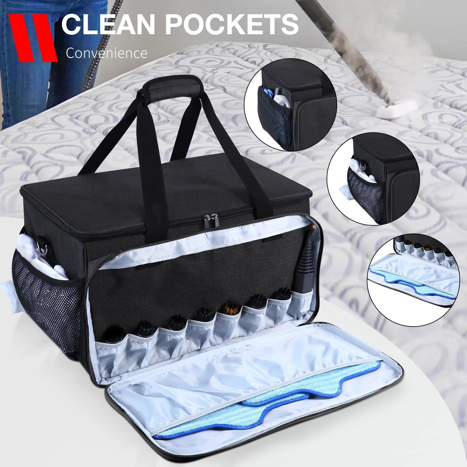 Carry Bag Compatible with Dupray Neat Steam Cleaner, Dupray Neat Steamer for Floors Storage Organizer Adjustable Steam Cleaner Storage Bag with Extra Pockets, Black