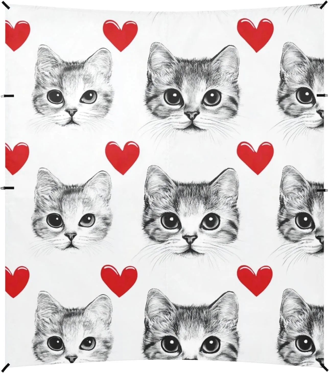 Cartoon Cute Valentine Cartoon Black Cat Love Foldable Beach Canopy UPF50  Protection Waterproof Portable Sunshade with Sand Shovel, Sandbags for Backyard, Grassland, Park