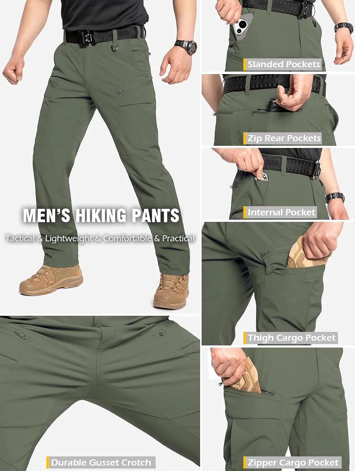CARWORNIC Men's Quick Dry Tactical Hiking Pants Flex Water Resistant Lightweight Outdoor Fishing Cargo Work Pants 9 Pockets