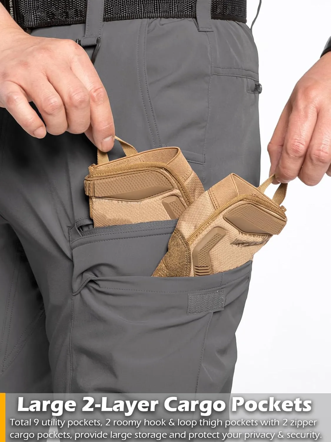 CARWORNIC Men's Quick Dry Tactical Hiking Pants Flex Water Resistant Lightweight Outdoor Fishing Cargo Work Pants 9 Pockets