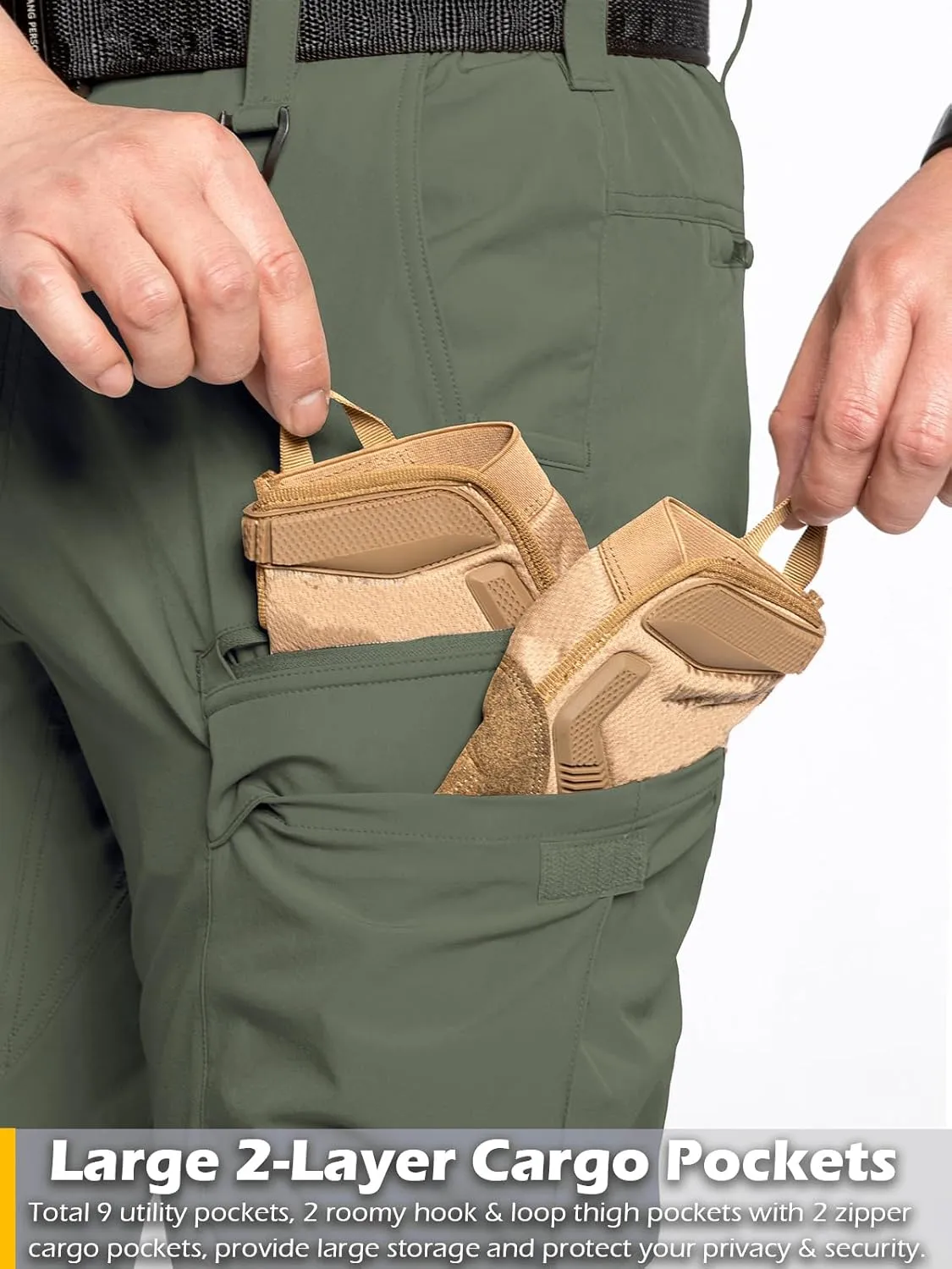 CARWORNIC Men's Quick Dry Tactical Hiking Pants Flex Water Resistant Lightweight Outdoor Fishing Cargo Work Pants 9 Pockets