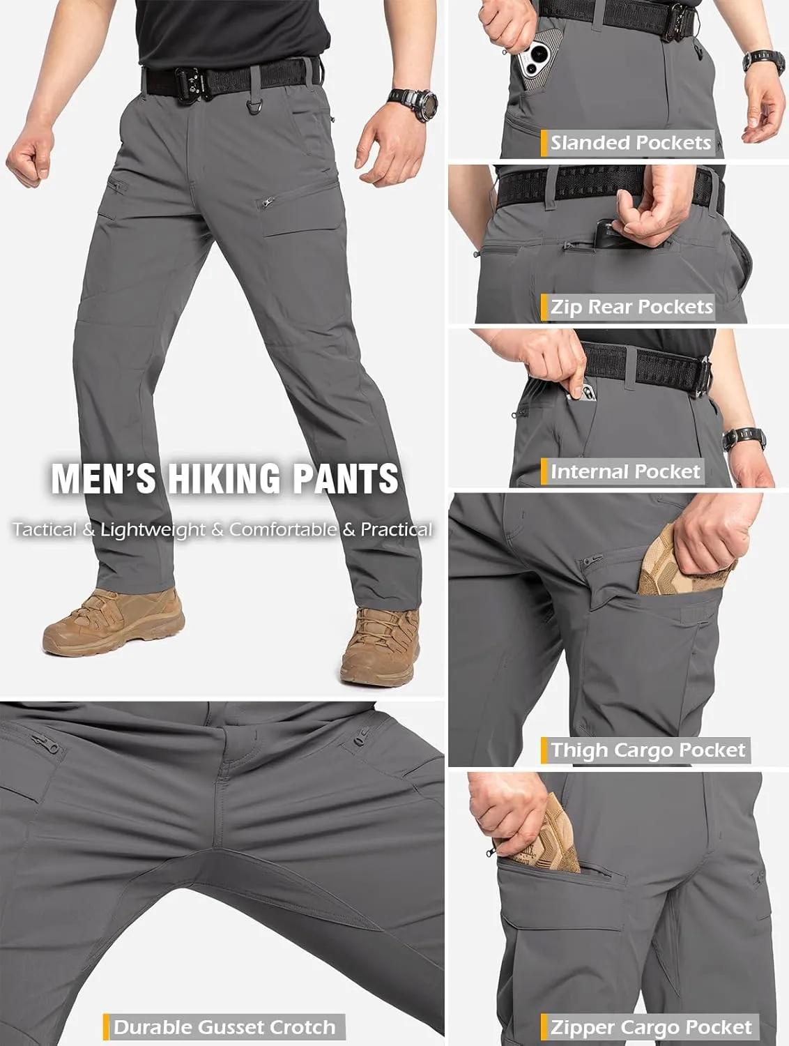 CARWORNIC Men's Quick Dry Tactical Hiking Pants Flex Water Resistant Lightweight Outdoor Fishing Cargo Work Pants 9 Pockets