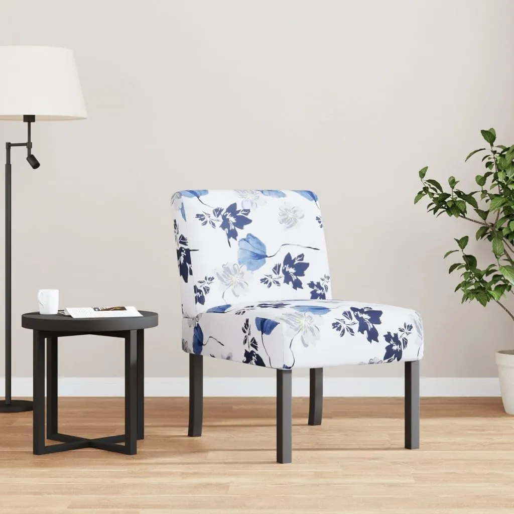 Charming Slipper Chair for Cozy Comfort, Floral Fabric Design, Relaxing in Style, Blue and White