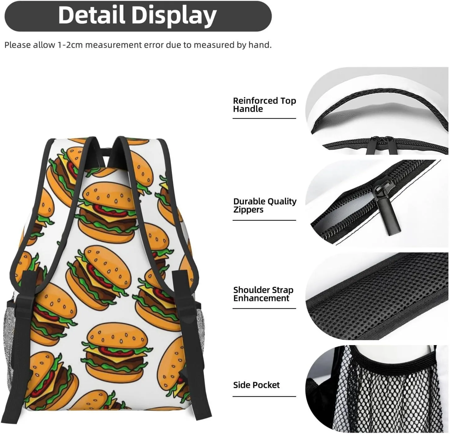 Cheeseburger Backpack Funny Food Laptop Bookbag Travel Daypack Lightweight Durable Bag For Women Men