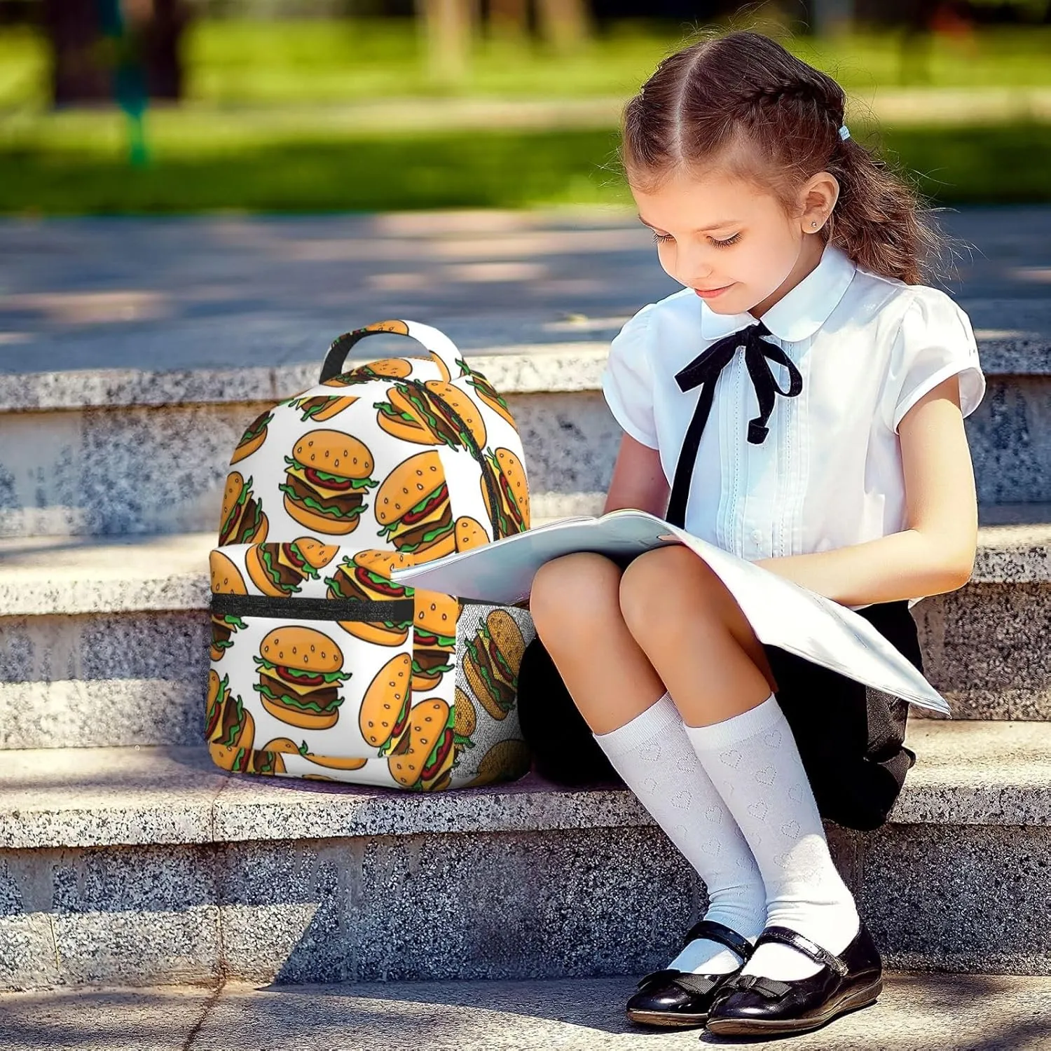 Cheeseburger Backpack Funny Food Laptop Bookbag Travel Daypack Lightweight Durable Bag For Women Men