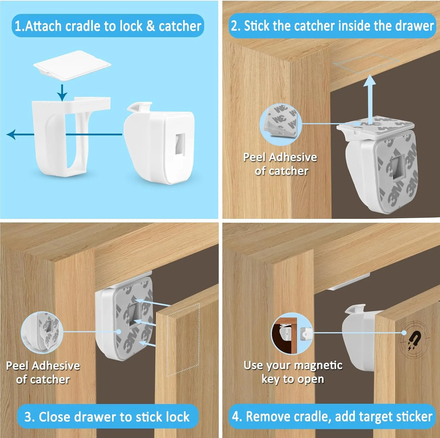Child Magnetic Cabinet Locks (10 Locks and 2 Keys) -Baby Proofing Cabinet Latch Locks with Lighting Function, Fit Most Cabinets and Drawers (10 2)