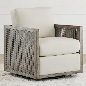 CHITA Swivel Accent Chair, Rattan Arm Chair for Living Room and Bedroom, Fully Assembled, Cream Fabric with Grey Frame