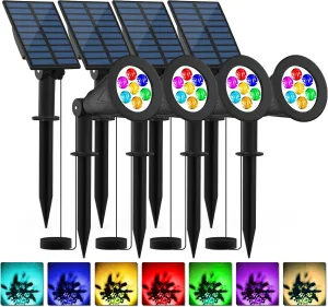 Christmas Solar Landscape Spotlights Color Changing 4 Pack, T-SUNUS Halloween Solar Spot Lights Outdoor Waterproof Garden Pond Light, 180° Adjustable Wall Light Separately Installed for Outdoor/Indoor