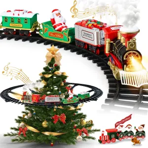 Christmas Train Set - Hanging Train Toys Around Under The Christmas Tree w/Smoke, Whistle (Turn on/Off) & Lights, Toys Decoration for 3 4 5 6 7 8  Boys Girls