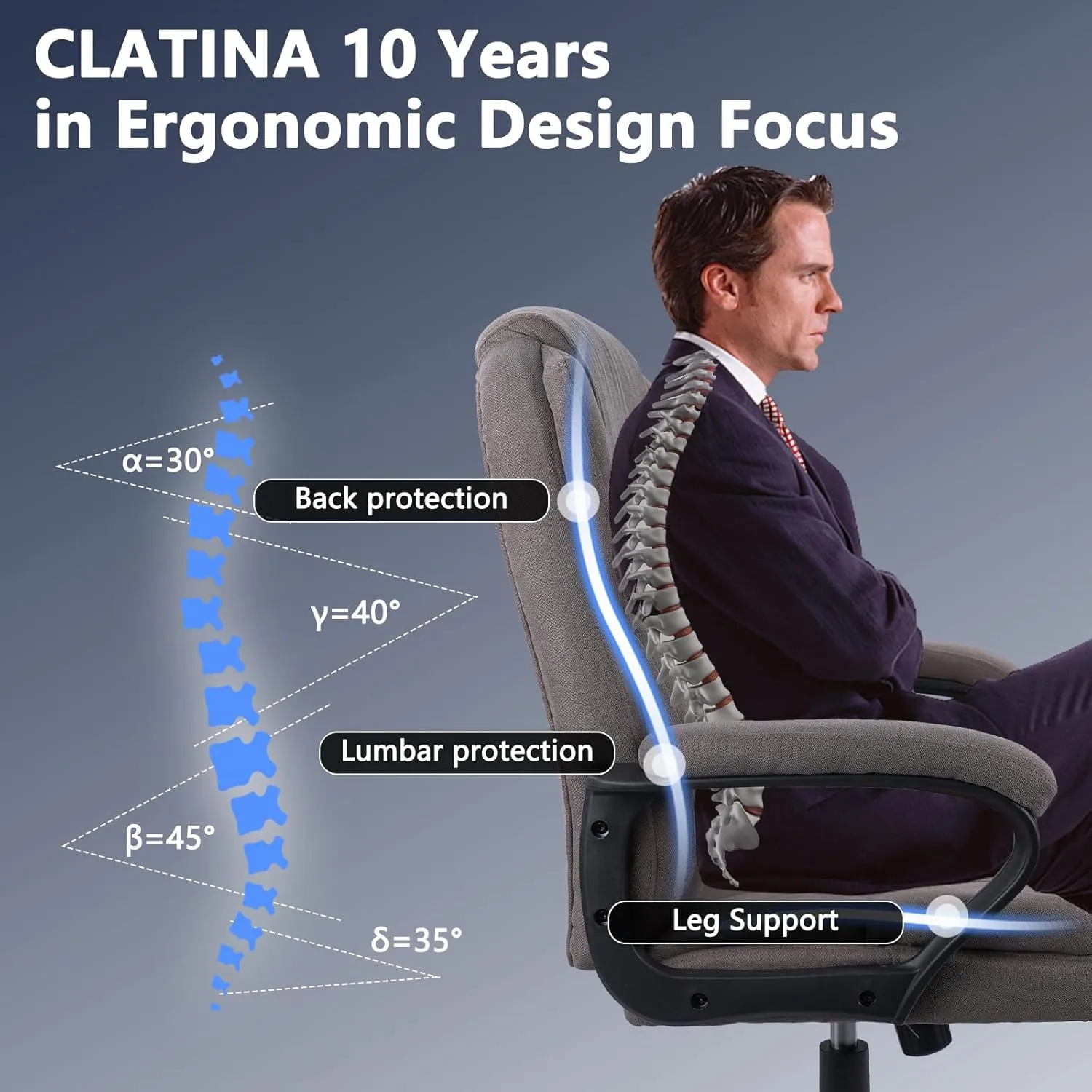 CLATINA Brown Cloth Office Chair Fabric Covered Desk Chair, Adjustable Height Swivel Chairs Ergonomic Executive Chair with Arms and Wheels Comfortable Upholstered, 350 LBS