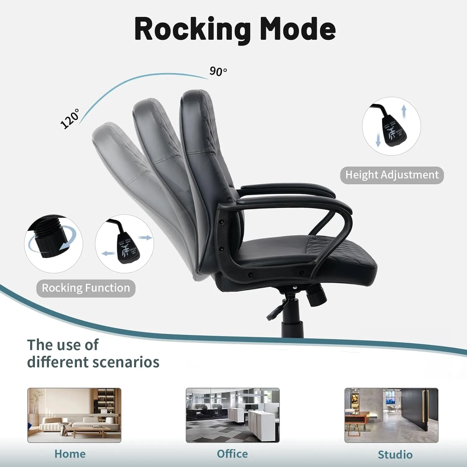 CLATINA Office Chair - Mid Back Leather Computer Desk Chairs with Wheels, Ergonomic Executive Swivel Stool with Lumbar Support, Armrest for Home Office, Black
