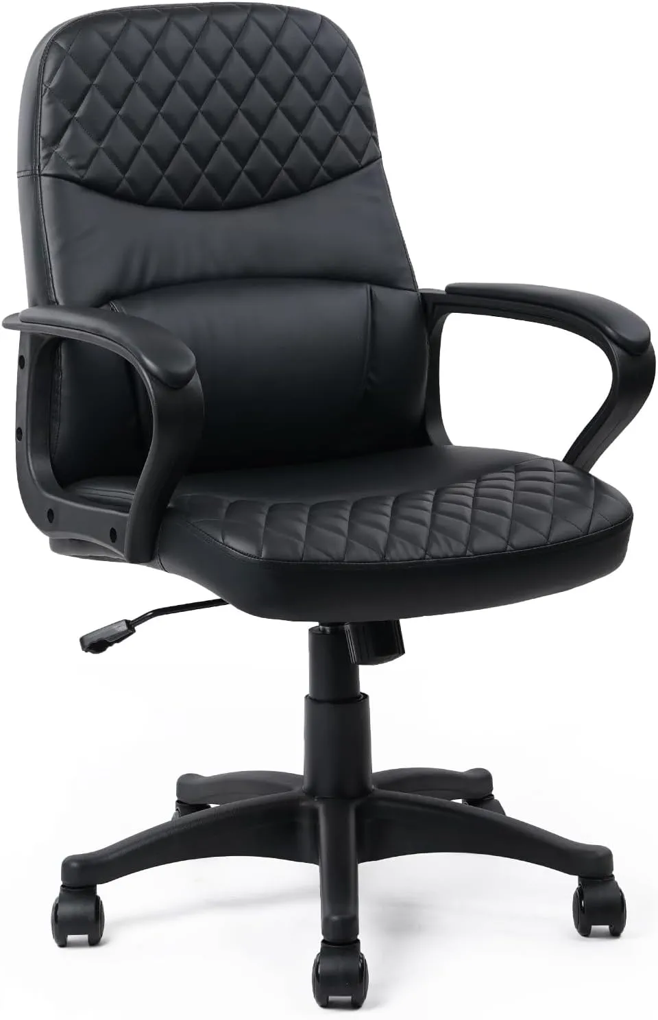 CLATINA Office Chair - Mid Back Leather Computer Desk Chairs with Wheels, Ergonomic Executive Swivel Stool with Lumbar Support, Armrest for Home Office, Black