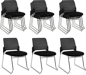 CLATINA Stacking Chair Set of 12, Office Waiting Reception Stackable Armless Chairs with Padded Seat Sled Base, Plastic Desk Chair No Wheels for Conference Lobby Break Room Guest Training, Black