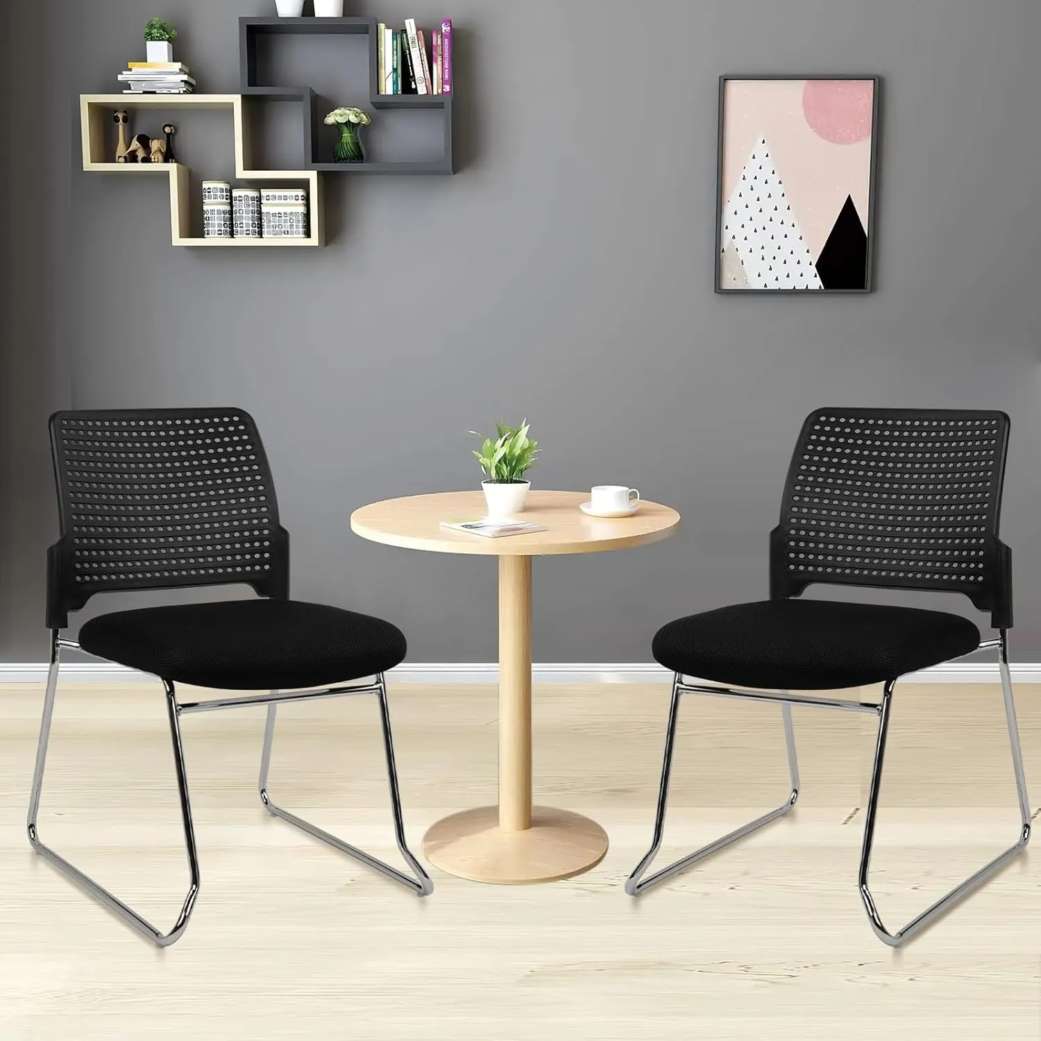CLATINA Stacking Chair Set of 12, Office Waiting Reception Stackable Armless Chairs with Padded Seat Sled Base, Plastic Desk Chair No Wheels for Conference Lobby Break Room Guest Training, Black