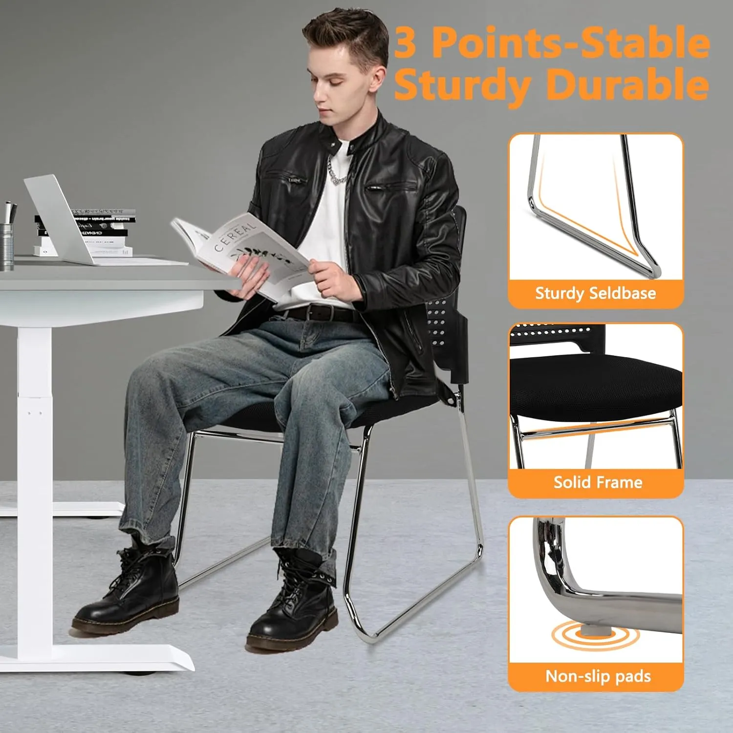 CLATINA Stacking Chair Set of 12, Office Waiting Reception Stackable Armless Chairs with Padded Seat Sled Base, Plastic Desk Chair No Wheels for Conference Lobby Break Room Guest Training, Black