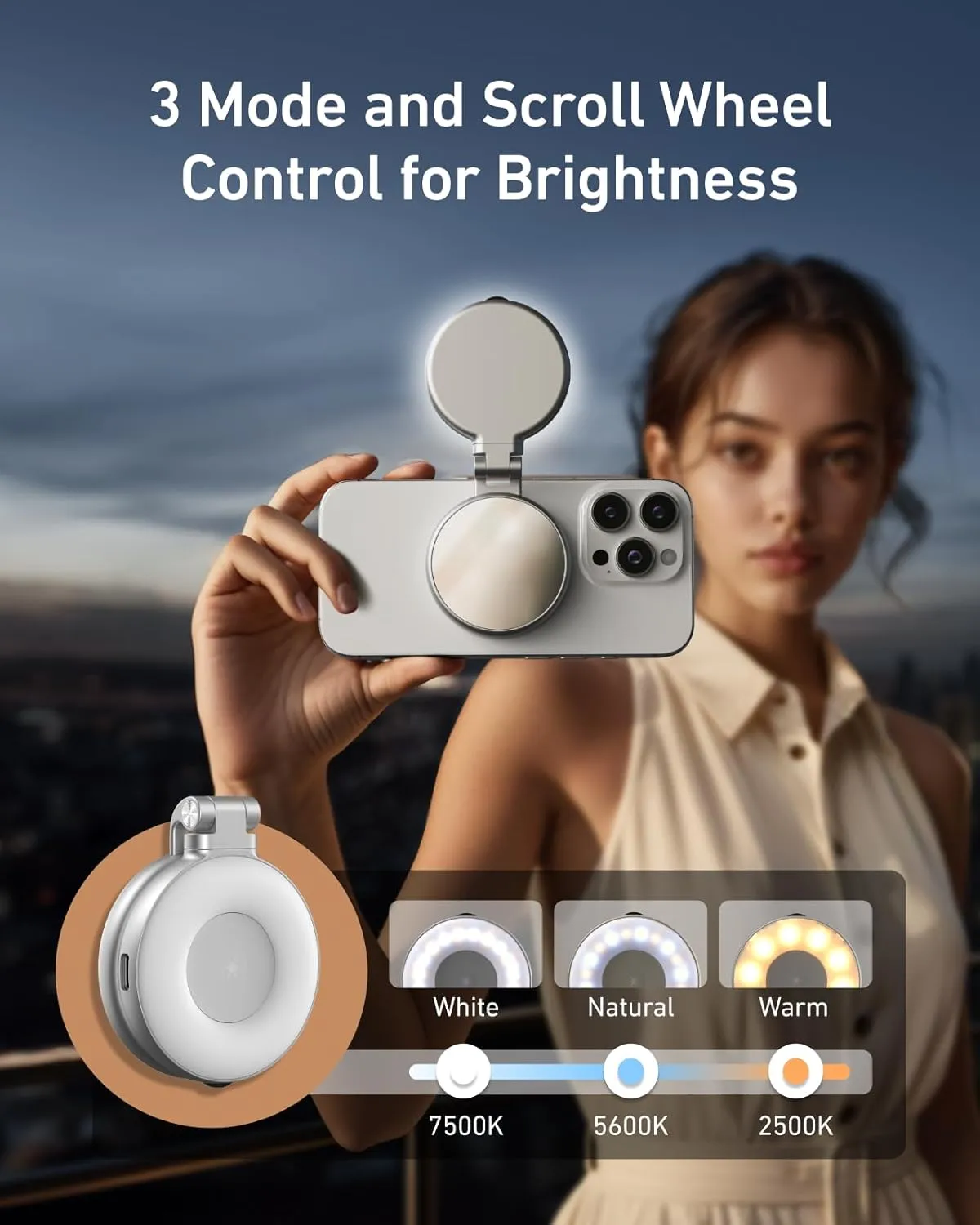 CO3 Magnetic Selfie Ring Light with Mirror, 3 Color and Adjustable Height by Telesin