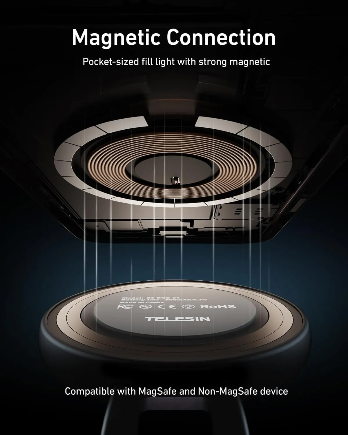 CO3 Magnetic Selfie Ring Light with Mirror, 3 Color and Adjustable Height by Telesin