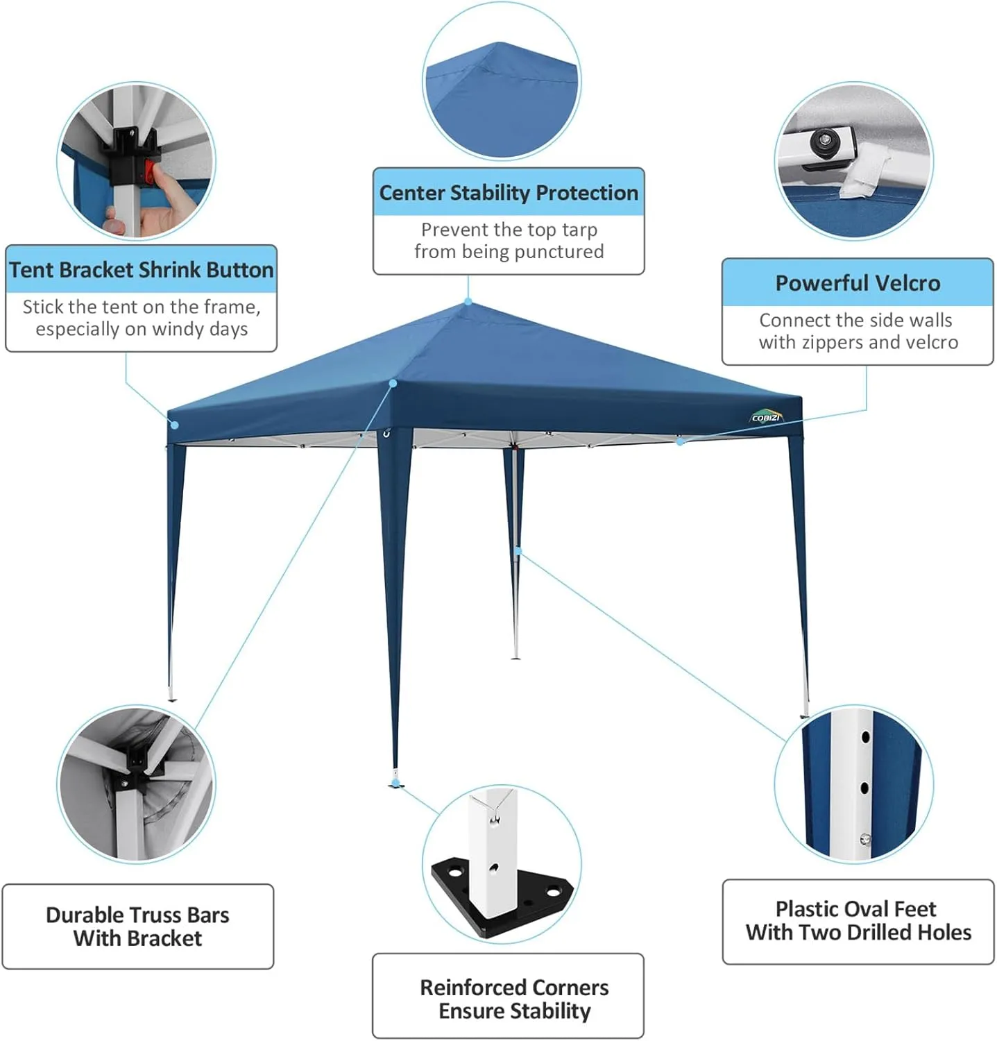 COBIZI 10x10 Pop Up Canopy Tent with 3 Sidewalls, Easy Up Canopy 10x10 Waterproof Commercial Outdoor Gazebo Portable Shelter Instant Tents for Parties,Backyard,Flea Market(Carrying Bag×1.