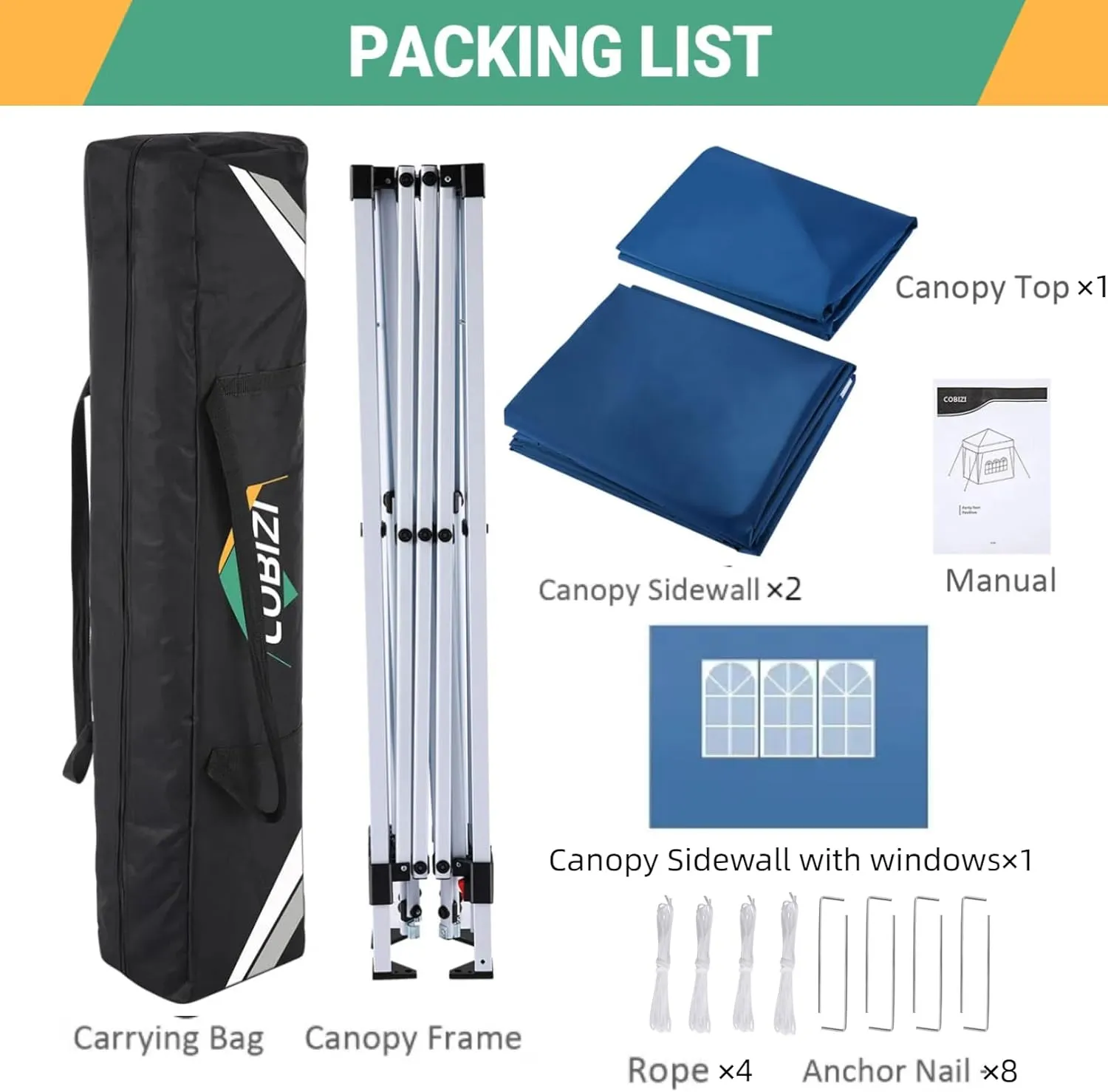 COBIZI 10x10 Pop Up Canopy Tent with 3 Sidewalls, Easy Up Canopy 10x10 Waterproof Commercial Outdoor Gazebo Portable Shelter Instant Tents for Parties,Backyard,Flea Market(Carrying Bag×1.