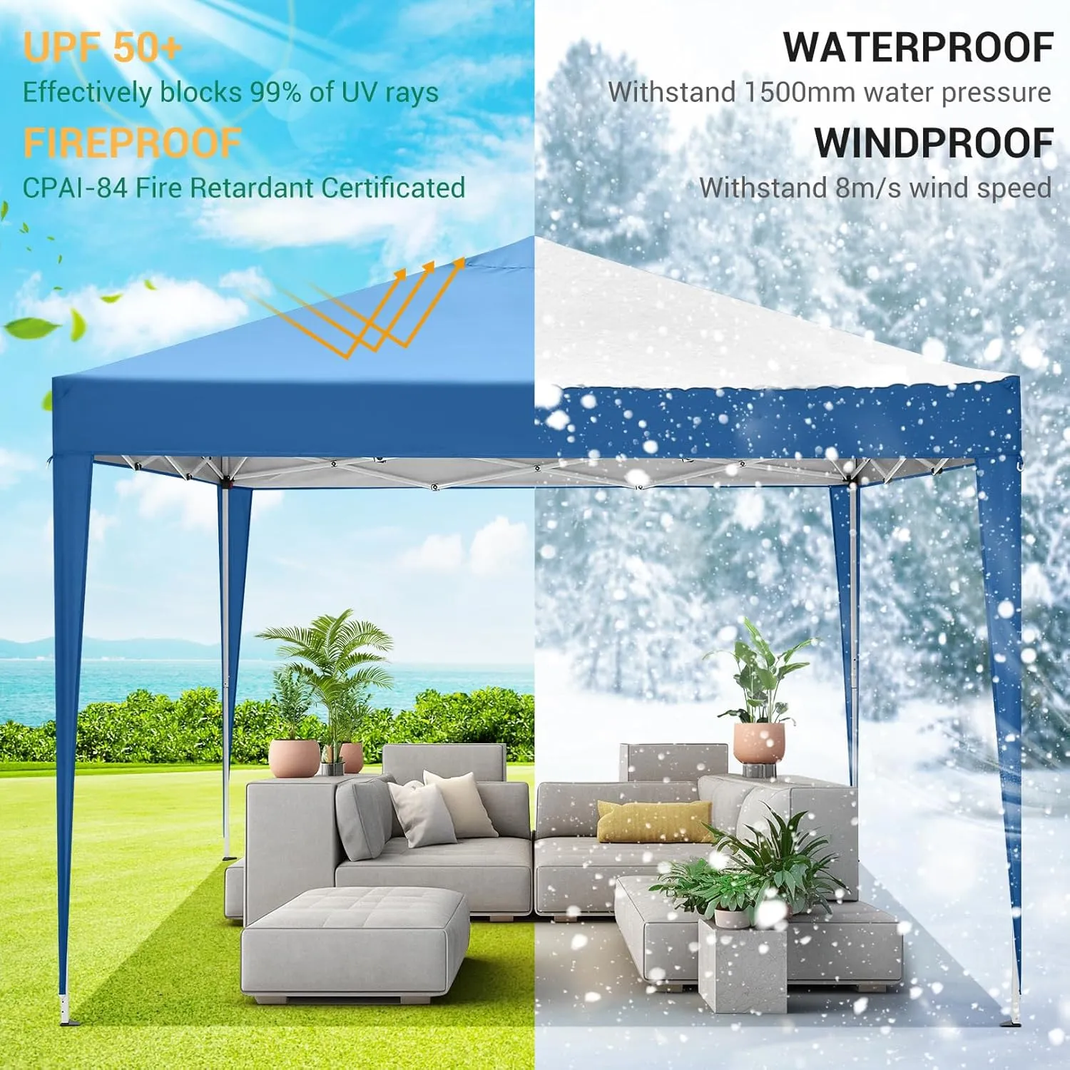 COBIZI 10x10 Pop Up Canopy Tent with 3 Sidewalls, Easy Up Canopy 10x10 Waterproof Commercial Outdoor Gazebo Portable Shelter Instant Tents for Parties,Backyard,Flea Market(Carrying Bag×1.