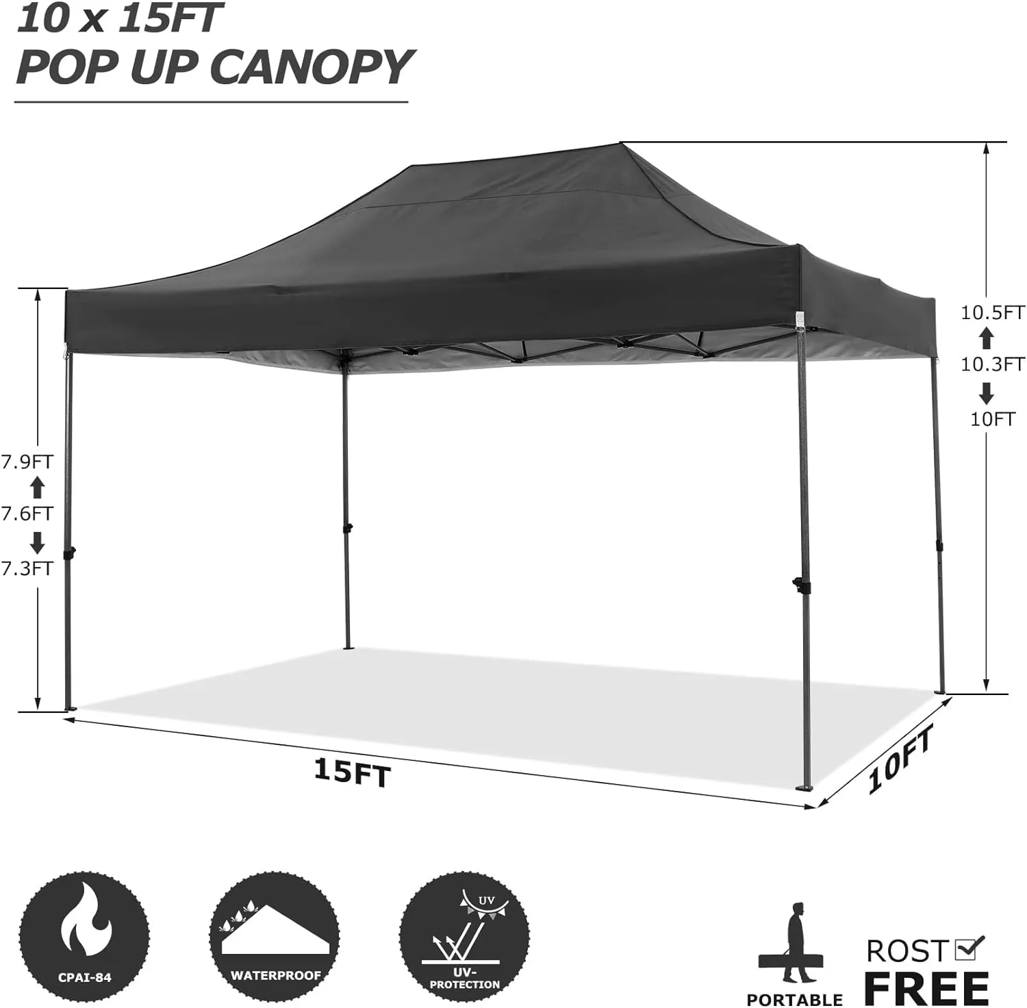 COBIZI 10x15 Pop Up Canopy with 4 Sidewall,Heavy Duty Canopy UPF 50  All Season Wind Waterproof Commercial Outdoor Wedding Party Tents for Parties Gazebo with Carry Bag(10 x 15 ft Black)