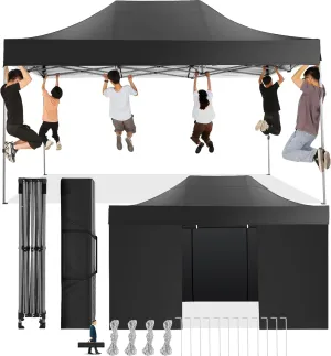 COBIZI 10x15 Pop Up Canopy with 4 Sidewall,Heavy Duty Canopy UPF 50  All Season Wind Waterproof Commercial Outdoor Wedding Party Tents for Parties Gazebo with Carry Bag(10 x 15 ft Black)