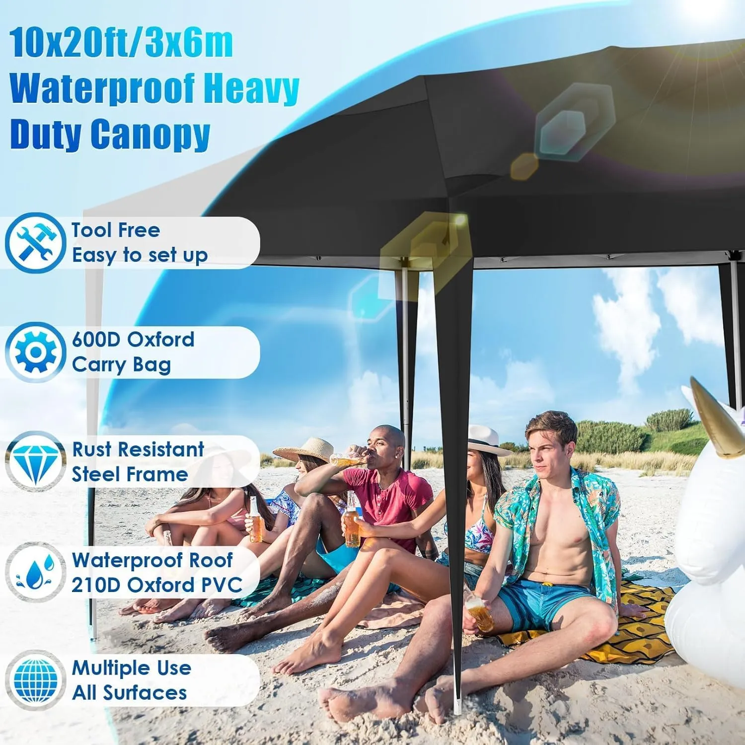 COBIZI Canopy 10x20 Pop Up Canopy Tent Party Tents for Parties Weddings Backyard Waterproof Canopy Outdoor Commercial Instant Canopy Event Tent with Stakes, Ropes,Sandbags, Black