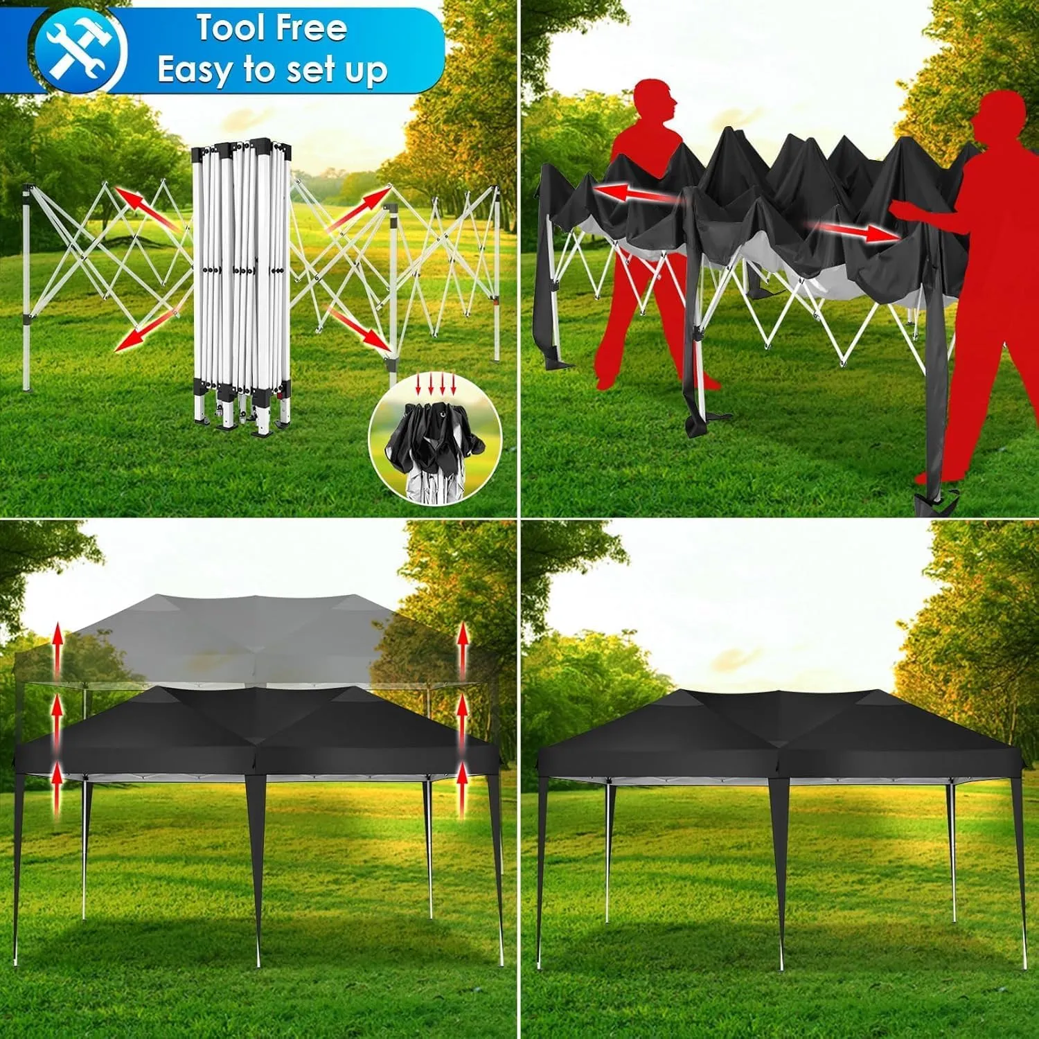 COBIZI Canopy 10x20 Pop Up Canopy Tent Party Tents for Parties Weddings Backyard Waterproof Canopy Outdoor Commercial Instant Canopy Event Tent with Stakes, Ropes,Sandbags, Black