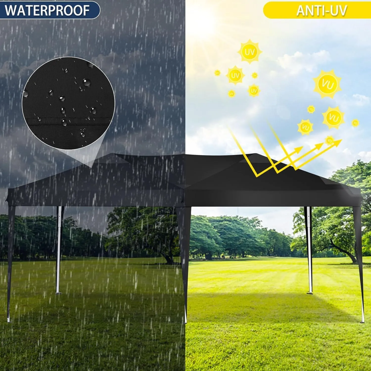 COBIZI Canopy 10x20 Pop Up Canopy Tent Party Tents for Parties Weddings Backyard Waterproof Canopy Outdoor Commercial Instant Canopy Event Tent with Stakes, Ropes,Sandbags, Black