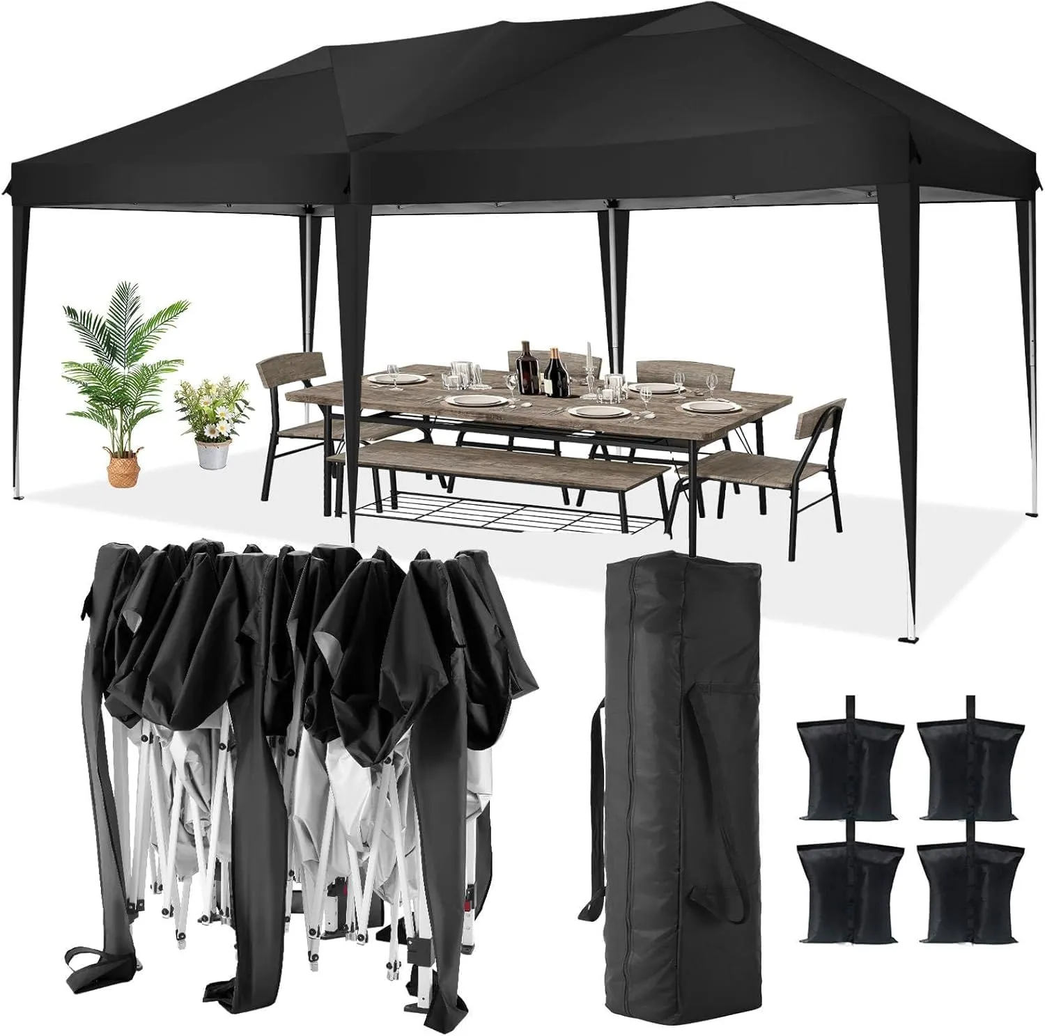 COBIZI Canopy 10x20 Pop Up Canopy Tent Party Tents for Parties Weddings Backyard Waterproof Canopy Outdoor Commercial Instant Canopy Event Tent with Stakes, Ropes,Sandbags, Black