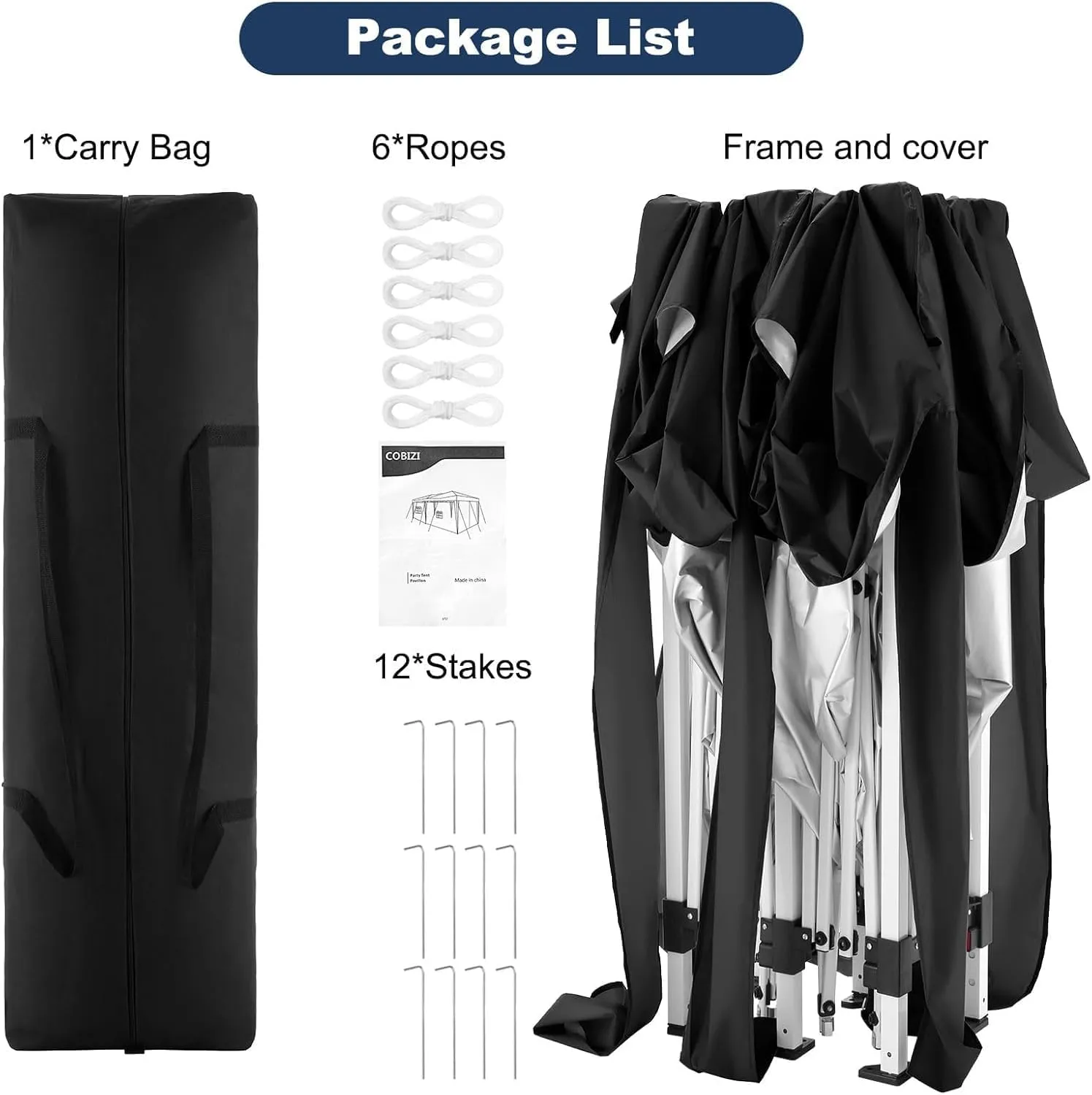 COBIZI Canopy 10x20 Pop Up Canopy Tent Party Tents for Parties Weddings Backyard Waterproof Canopy Outdoor Commercial Instant Canopy Event Tent with Stakes, Ropes,Sandbags, Black
