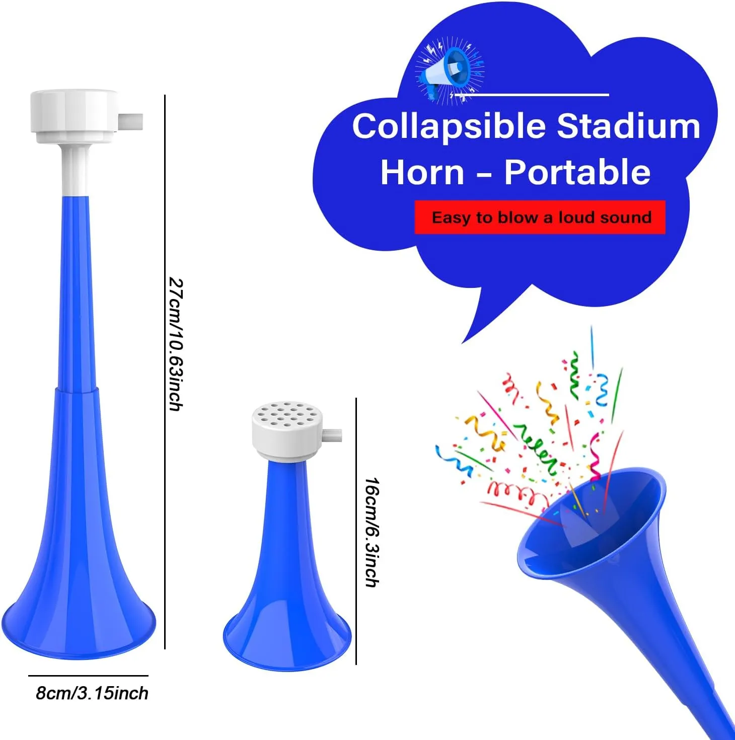 Collapsible Stadium Horn Noise Maker, Mini 10.63 Inch Vuvuzela Blow Horns Loud Sound Soccer Horn Blow Horn Noisemakers for Sporting Events Graduation Games School Sports Party Supplies Favors – 4PCS