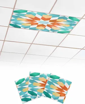 Colorful Boho Geometric Fluorescent Light Covers for Ceiling Lights 4x2 feet,3 Pack Magnetic Light Filters for Classroom,Modern Abstract Ethnic Pattern Fluorescent Lights Shade Panel for Office School