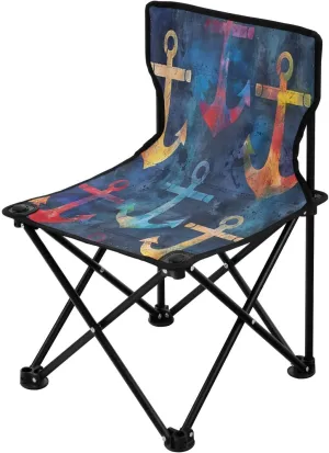 Colorful Hooks Portable Outdoor Folding Chair Anti-Slip Padded Oxford Cloth Stool Camping Chair Small for Beach Hiking Fishing Gardening Quad Camp Chair