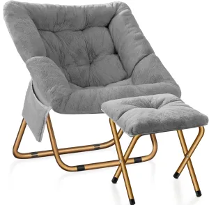 Comfy Saucer Chair, Foldable Living Room Chairs, Soft Faux Fur Lounge Chair for Bedroom, Reading Chairs for Adults, Kids, X-Large (Grey)