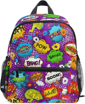 Comic Speech Bubbles Backpack for Kids, Preschool Toddler 12 Inch Mini Bookbag, Kindergarten Nursery Primary Student Travel School Bag for Boys Girls Children