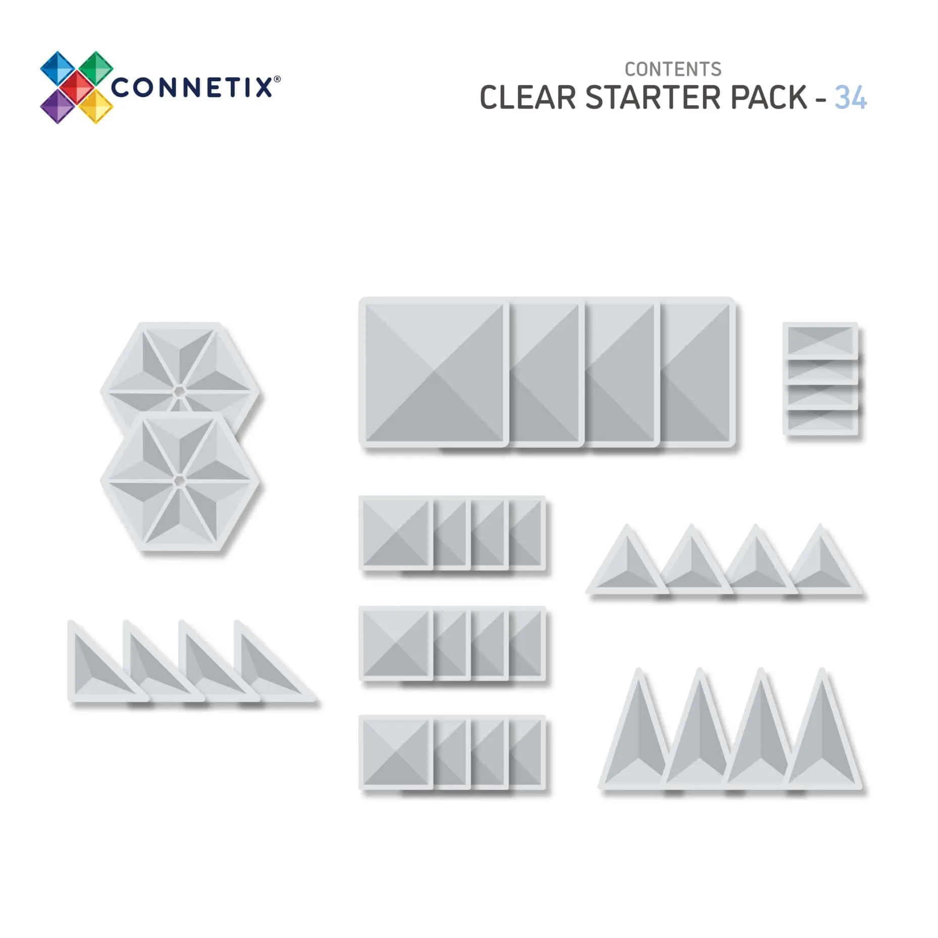 CONNETIX TILES - CLEAR STARTER PACK: 34PC