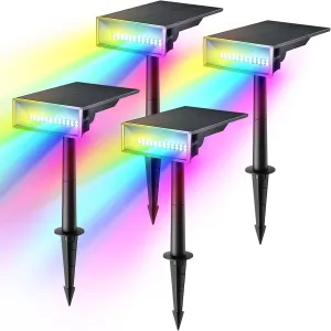 Consciot Solar Spot Lights Outdoor, Adjustable 170°Solar Outdoor Lights, 7 Multicolored Solar Lights Outdoor Waterproof IP65, Landscape Lighting for Yard Pool Garden Tree, 4 Pack