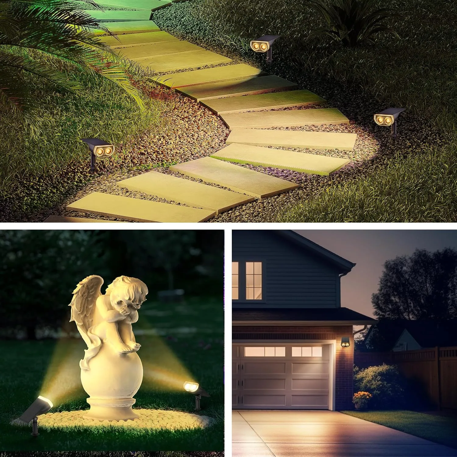 Consciot Solar Spotlights Outdoor, IP67 Waterproof 2-in-1 Solar Spot Lights, Durable Christmas Decorations Lights for Garden Yard Pathway Driveway Porch Walkway, Auto On/Off, 2 Pack(Warm White)
